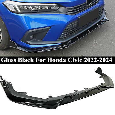 #ad For Honda Civic Sedan Hatch 22 24 V Style Glossy Black Front Bumper Lip Splitter $41.99