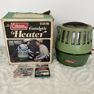 #ad Vtg Coleman Catalytic Heater Green 3K 5K BTU 513A708 w Box Book amp; Mantles RK $37.95