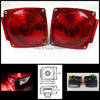#ad Trailer Lights Stop Turn Tail Light combination Square Red Stud mount PAIR $15.99