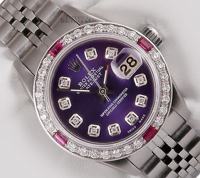 #ad Rolex Lady Datejust Steel 26mm Purple Diamond Dial Ruby Gemstone amp; Diamond Bezel $4947.00