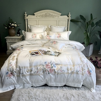 #ad 1000TC Egyptian Cotton Luxury Embroidery Bedding Set King Duvet Cover Bed Sheet $390.55