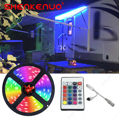 #ad 16.4ft RV Awning 300 LED Neon Waterproof Lighting kit Set w IR Remote control $16.55