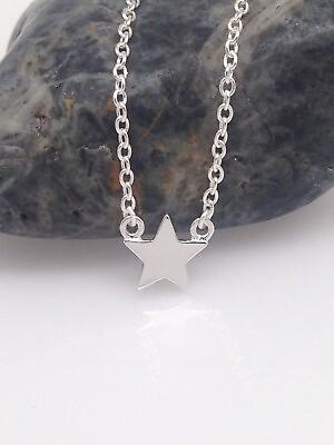 #ad Silver TINY Star Necklace 925 Sterling Silver Single Star Pendant 6mm 17.25quot; $21.00