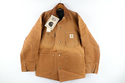 #ad NOS Vtg 90s Carhartt Mens 38 Tall Spell Out Blanket Lined Jacket Duck Brown USA $259.95