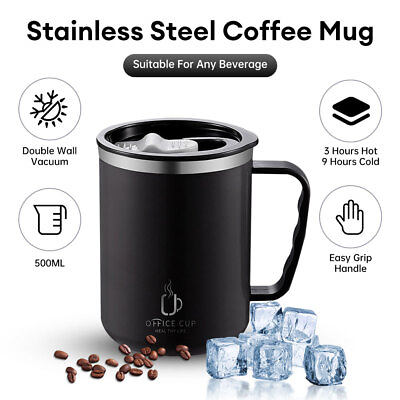 #ad 17oz Coffee Mug Slider Lid Stainless Steel Vacuum Double Wall Insulation Tumbler $14.24