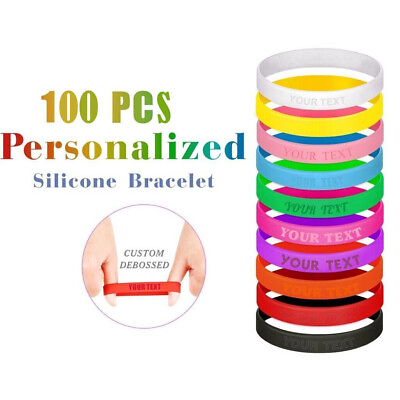 #ad 100 Qty Custom Silicone Wristband Color Filled W Company School Slogan Logo $69.99