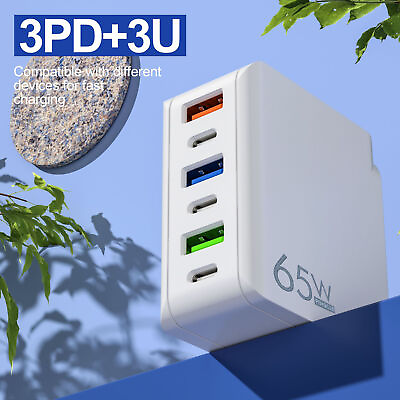 #ad 65W 3 USB 3 Type C Fast Wall Charger PD QC3.0 Adapter Fast Charge Universal $5.99