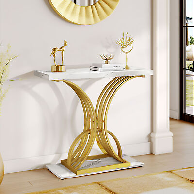 #ad Modern Gold Console Table 39quot; Entryway Table with White Faux Marble Living Room $63.99