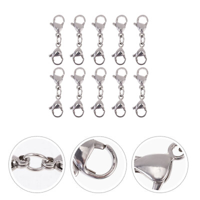 #ad 10 Pcs Stainless Steel Lobster Buckle Double Ornament Hooks Keychain for Keys $8.58