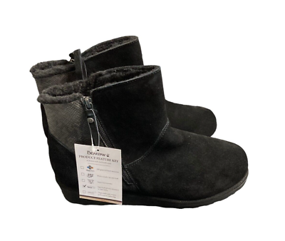 #ad BEARPAW NEW boots MEGAN II Suede amp; Sheepskin NeverWet™ Black Comfort Size 13 $49.50