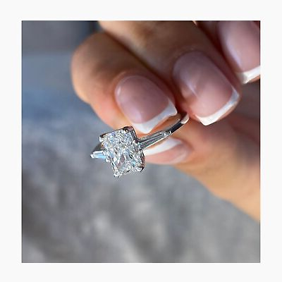 #ad Radiant Diamond Ring F VS1 1.4Ct IGI Certified 3Stone Lab created 14k White Gold $1777.99