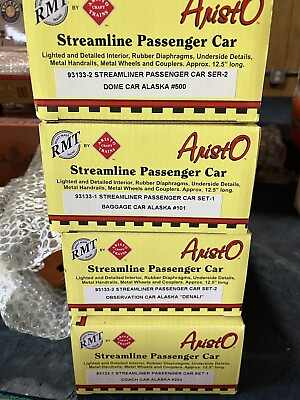 #ad Aristo Craft Ready Made Trains 4 Car Streamlined Passenger Set Alaska Railroad $300.00