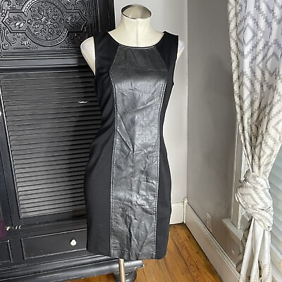 eci black sheath dress w faux leather panel Sz 4 $40.00