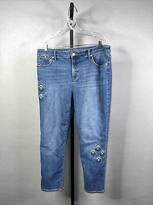 #ad Chicos Jeans Womens 14 Girlfriend Mid Rise Stretch Embroidered Denim $23.35