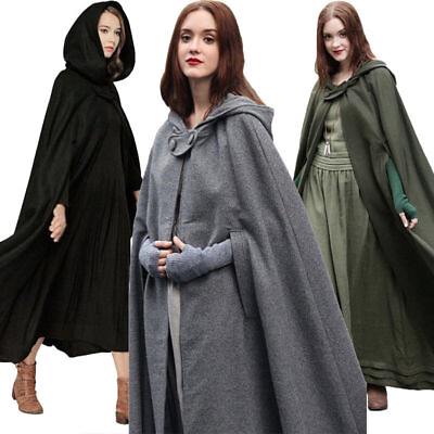 #ad Long Cape Cloak Poncho Winter Womens Casual Loose Hooded Wool Blend Coat Tops $30.16
