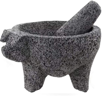 #ad MX Molcajete 9 Inch with Pig Design; Spice Mortar; Made with Volcanic Stone; Mol $53.99