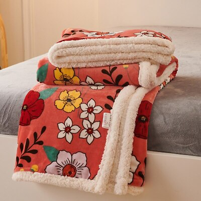 #ad Coral Velvet Printed Double layer Blanket Warm Quilt Cover Thickened Blanket $150.79