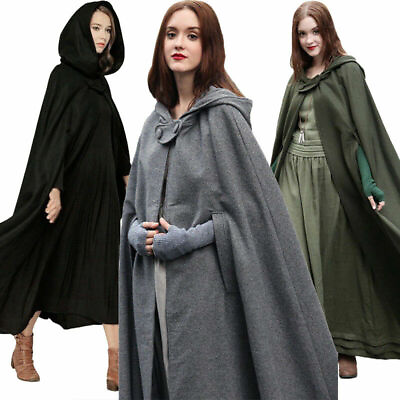 #ad Long Cape Cloak Poncho Winter Womens Casual loose Hooded Wool Blend Coat Tops $48.87