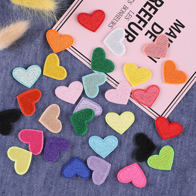 #ad 20x Fabric New Love Heart Iron On Patches Sewing On Embroidered Clothes Sticker C $2.25