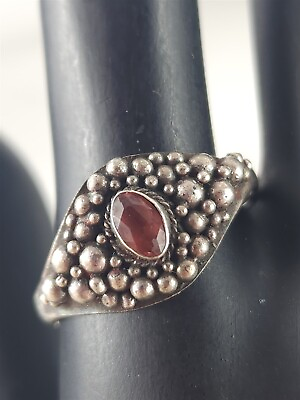 #ad Vintage Sterling Silver Bubble Design Garnet Ring Size 8 2.7 Grams $34.00