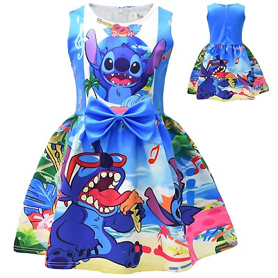 #ad Lilo and Stitch Girl Princess Dress Kid Sleeveless A line One piece Gown Skirt $20.88