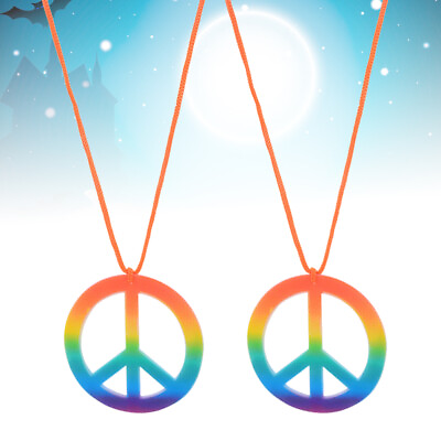 #ad 2pcs Set Colorful Peace Sign Necklace Pendant $8.98