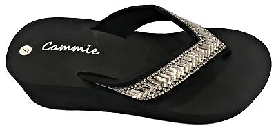 Women Platform High Wedge Rhinestone Bling Slides Flip Flops Thong Sandals Black $15.99