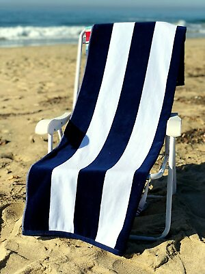 #ad 100% Cotton Premium Quality Large Beach Yacht Towel Soft Cabana Navy Blue 32x70quot; $24.90