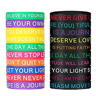 #ad 10pcs Bracelet Motivational Wisdom Silicone Wristband Inspirational Quote $8.36