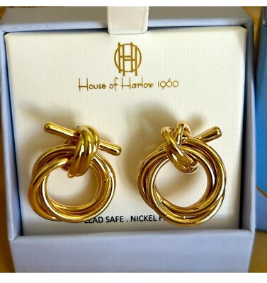 #ad House Of Harlow 1960 Gold Tone Gancio Twist Hook Statement Stud Earrings $30.95