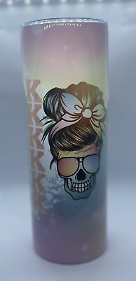 #ad F this F that F everything 20 oz. Tumbler with lid and straw Skeleton Woman Face $25.00