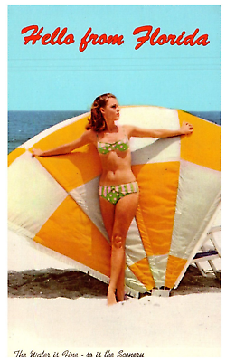 #ad Sexy Bikini Model Hello Florida Water Scenery Fine Vintage Unposted Postcard $9.99