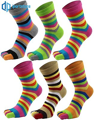 #ad 5 Pairs Women Five Finger Toe Rainbow Striped Color Girl Cotton Casual Socks 5 9 $13.99