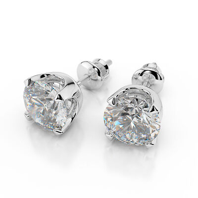 #ad 2 CT F VS2 Shiny Diamond Stud Earrings Round Cut 14K White Gold $4198.50