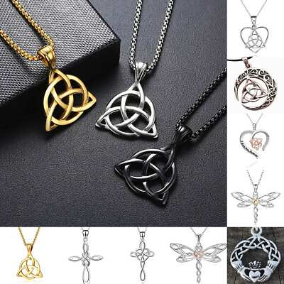 #ad Women Silver Plated Celtic Knot Cross Heart Pendant Necklace Good Luck Jewellery C $2.53