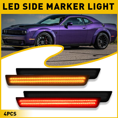 #ad 4x 2015 2022 For Dodge Smoked Challenger Lens Side Marker Lights LED FrontRear $59.83