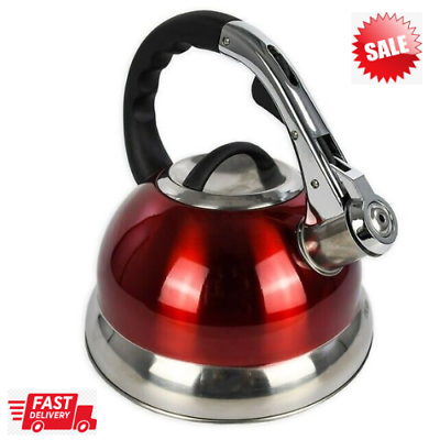 #ad Mainstays 3 Liter Whistling Tea Kettle Stainless Steel Red $15.75