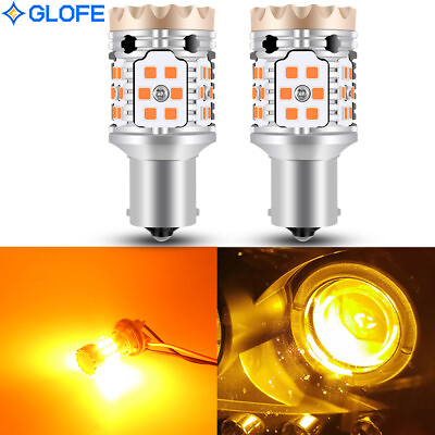 #ad 2X GLOFE BA15S 1156 Amber Yellow LED Turn Signal Light Bulbs Canbus Error Free $33.38