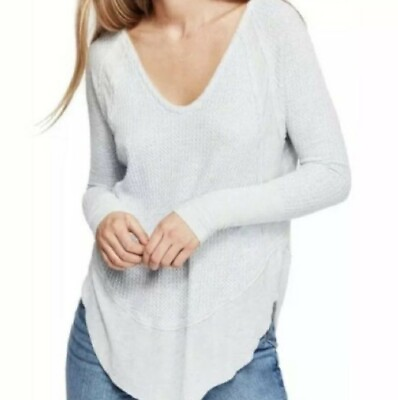 #ad Free People We The Free Blue Catalina Thermal Long Sleeve V Neck Top Small Gray $14.99