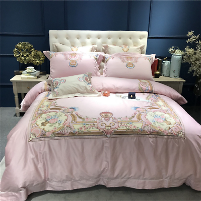 #ad Pink luxury Embroidery 120S Egyptian Cotton Comfortable Bedding Set Duvet Cover $429.35