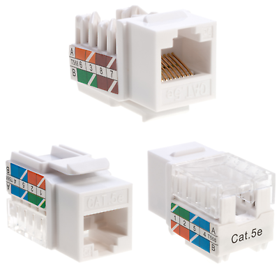 #ad 5 pack lot Keystone Jack Cat5e Network Ethernet 110 Punchdown 8P8C White Cat5 $6.80