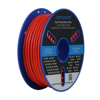 #ad 6 Gauge Silicone Wire Spool 50 Ft Red Flexible 6 AWG Stranded Tinned Copper Wire $195.99