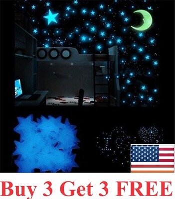 #ad 100 pcs Pack Glow In The Dark 3D Stars Moon Stickers Bedroom Wall Room Decor DIY $3.95