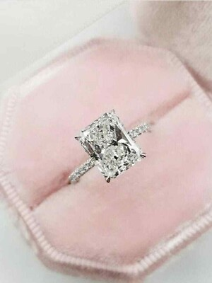 #ad Radiant Cut 2.40Ct Simulated Diamond White Gold Plated Engagement Ring Size 5.5 $152.00