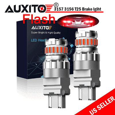 #ad AUXITO 3157 CANBUS Red LED Strobe Flashing Blinking Brake Tail Light Bulbs EO F $13.99