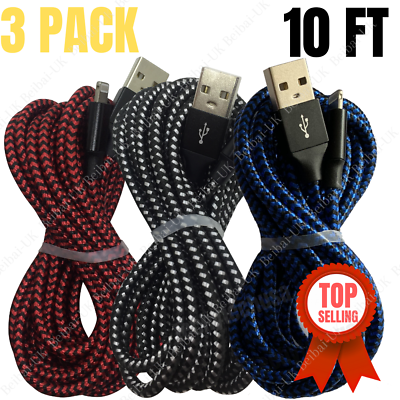 #ad 3Pack Heavy Duty 10Ft Fast Charging Cord For iPhone 12 11 Pro XR 8 Charger Cable $11.46