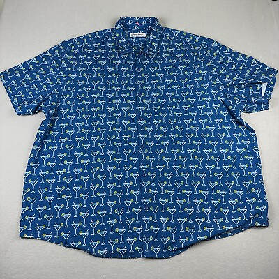 #ad Tommy Bahama Shirt Mens 3XB Blue Drink Print Performance Button Up Hawaiian $39.99