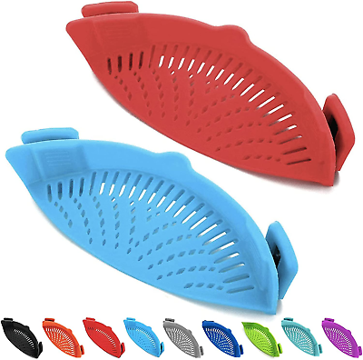 #ad 2 Pcs Clip on Strainer Pot Strainer for Pasta Meat Vegetables Fruit Silicone S $25.96