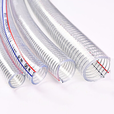 #ad PVC Transparent Flexible Hose Fuel Oil Water Air Gas Steel Wire Reinforced Tube $152.15