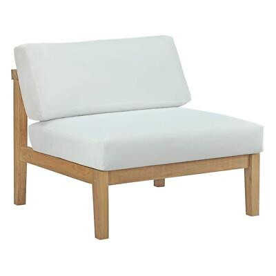 #ad MODWAY Lounge Chair Armless Bayport Patio Natural W White Cushions Teak $458.72